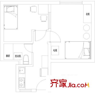 電大宿舍戶型圖1244715812962 2室1廳1衛(wèi)1廚