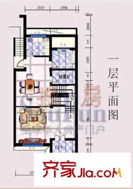 富仕名邸戶型圖一層平面圖 3室2廳1衛(wèi)1廚