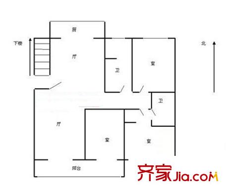 聚福園戶型圖9 3室2廳1衛(wèi)1廚