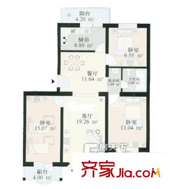 馨園小區(qū)戶型圖5 2室2廳1衛(wèi)1廚