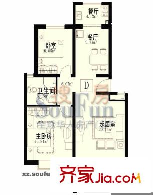 恒茂福澤園戶型圖戶型D 3室2廳1衛(wèi)1廚