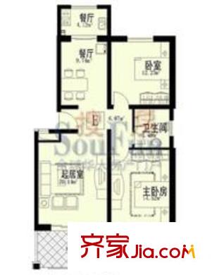 恒茂福澤園戶型圖戶型E 3室2廳1衛(wèi)1廚