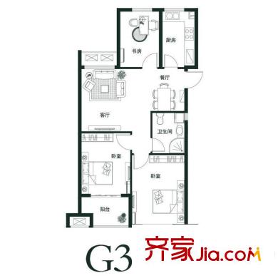 山語(yǔ)世家?泉山森林公館G3戶型 3室2廳1衛(wèi)1廚