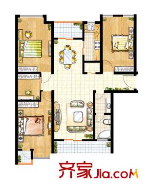 陽光豪庭戶型圖A戶型 3室2廳1衛(wèi)1廚