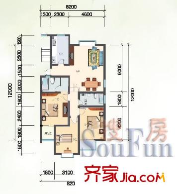 翠湖新語戶型圖戶型2 3室2廳2衛(wèi)1廚