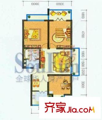 南湖怡秀園戶型圖3室2廳1衛(wèi)1廚