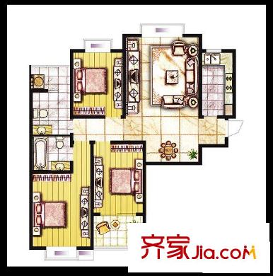 北京路18號戶型圖A2戶型 3室2廳1衛(wèi)