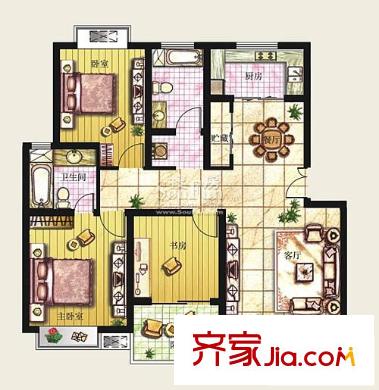 北京路18號戶型圖二期：C4戶型 3室3廳2衛(wèi)
