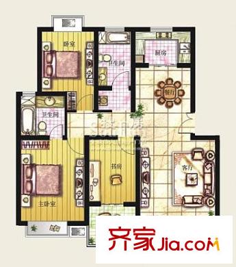 北京路18號戶型圖二期：C5戶型 3室2廳2衛(wèi)