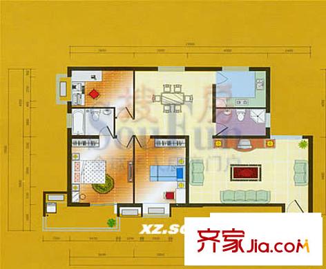 望景花園名人居戶型圖3室2廳2衛(wèi)1廚