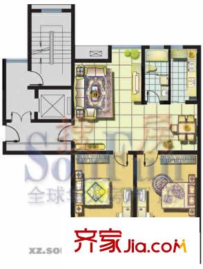 金程太陽花園戶型圖D 2室2廳1衛(wèi)1廚