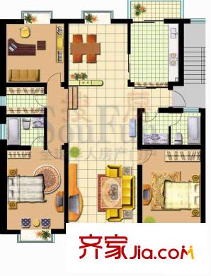 金程太陽花園戶型圖3室2廳2衛(wèi)1廚