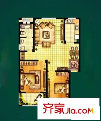 山水灣戶型圖D7戶型 2室2廳1衛(wèi)