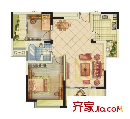 海峽曼喬世家戶型圖H1戶型 2室2廳1衛(wèi)1廚