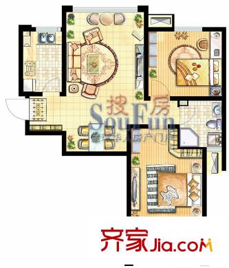 河畔花城戶型圖A戶型 2室2廳1衛(wèi)1廚