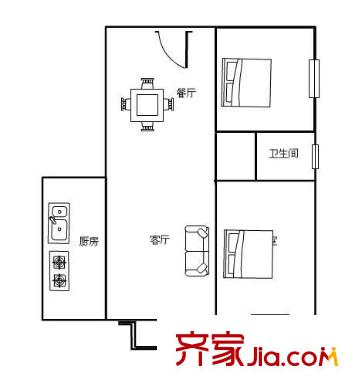 黃河景園 2室 戶型圖