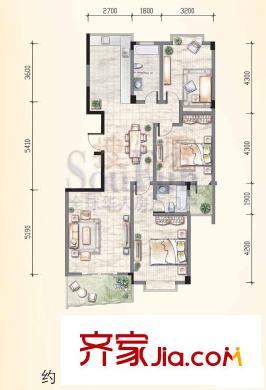 金庭嘉園戶型圖3室2廳2衛(wèi)1廚
