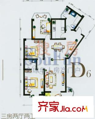 金庭嘉園戶型圖D6 3室2廳2衛(wèi)1廚