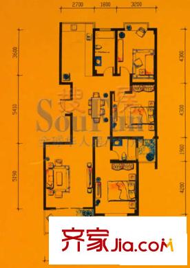 金庭嘉園戶型圖D4 3室2廳2衛(wèi)1廚