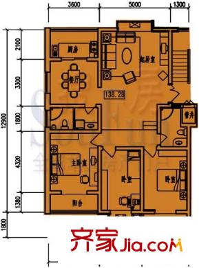 南山庭院戶型圖3室2廳2衛(wèi)1廚