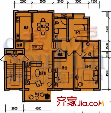 南山庭院戶型圖3室2廳2衛(wèi)1廚