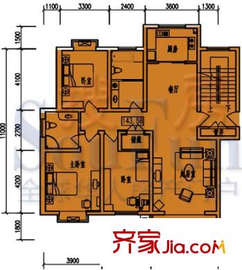 南山庭院戶型圖3室2廳2衛(wèi)1廚