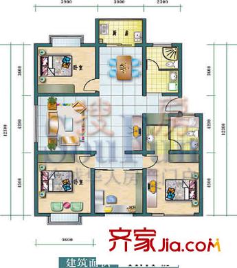 金山曉月戶型圖4室2廳2衛(wèi)1廚