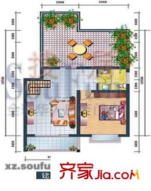 金山曉月戶型圖1室2廳1衛(wèi)1廚