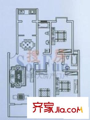 春雨花園戶型圖戶型E 3室2廳2衛(wèi)1廚