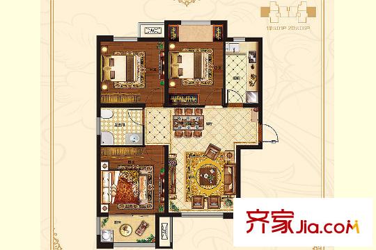 榮盛?花語城14#15#16#邊戶F戶型 3室2廳1衛(wèi)1廚
