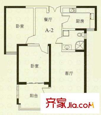 華辰麗景戶型圖A2戶型 2室2廳1衛(wèi)1廚