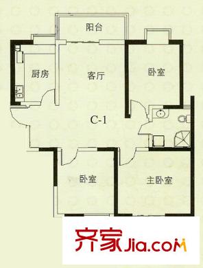 華辰麗景戶型圖C1戶型 3室2廳1衛(wèi)1廚