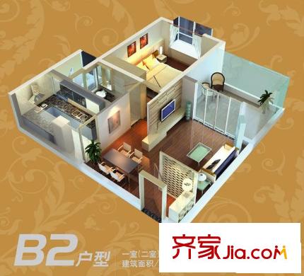福源國際戶型圖B2戶型 1室1廳1衛(wèi)1廚