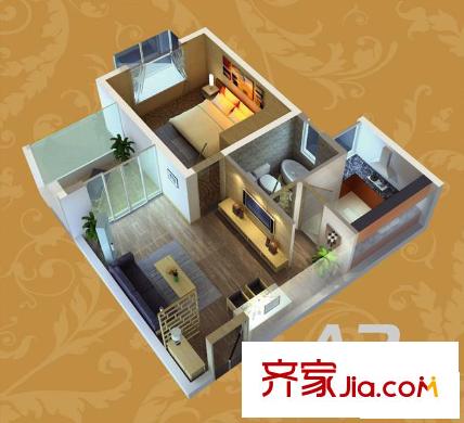 福源國際戶型圖A2戶型 1室1廳1衛(wèi)1廚