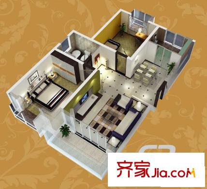 福源國際戶型圖C3戶型 2室2廳1衛(wèi)1廚