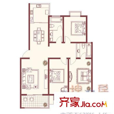 漢府雅園戶型圖戶型圖 3室2廳2衛(wèi)1廚