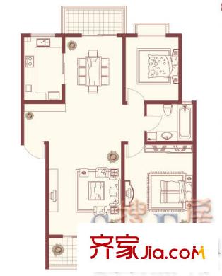 漢府雅園戶型圖戶型圖 3室2廳1衛(wèi)1廚