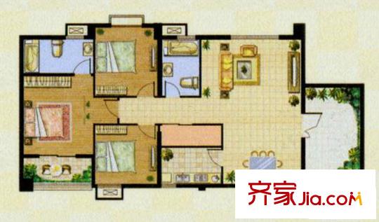 中凱城市之光戶型圖D戶型 3室2廳2衛(wèi)1廚