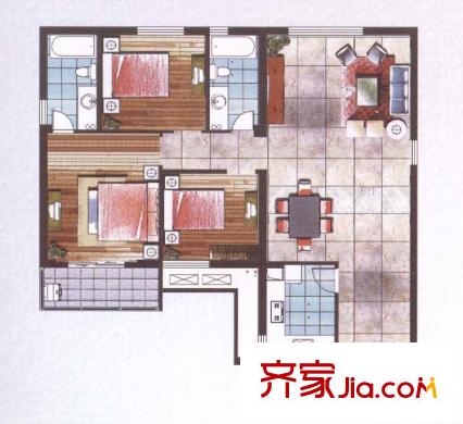 中凱城市之光戶(hù)型圖A戶(hù)型 3室1廳1衛(wèi)1廚
