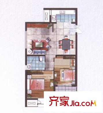 中凱城市之光戶(hù)型圖B戶(hù)型 2室1廳1衛(wèi)1廚