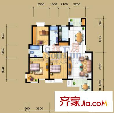 永嘉太陽(yáng)城戶型圖A戶型 3室2廳2衛(wèi)1廚