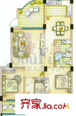 幸福家園戶型圖3室2廳2衛(wèi)1廚