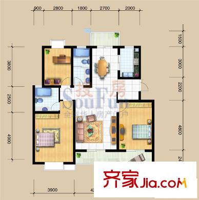 永嘉太陽(yáng)城戶型圖D戶型 3室2廳2衛(wèi)1廚