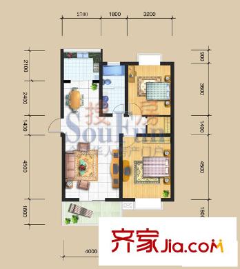 永嘉太陽城戶型圖J戶型 2室2廳1衛(wèi)1廚