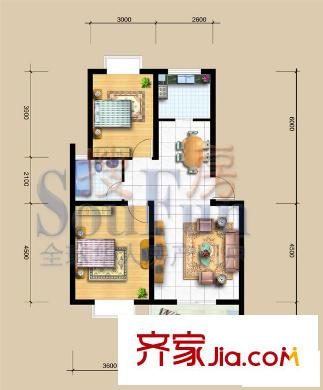 永嘉太陽城戶型圖K戶型 2室2廳1衛(wèi)1廚