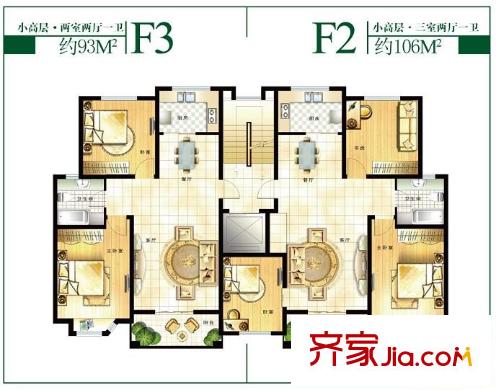華商清水灣戶型圖F2/F3戶型 3室2廳1衛(wèi)