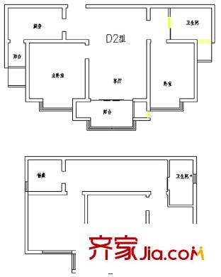 中茵龍湖國際高層標(biāo)準(zhǔn)層D2戶型1 4室4廳2衛(wèi)1廚