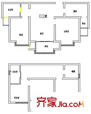 中茵龍湖國際高層標(biāo)準(zhǔn)層D2戶型2 4室4廳2衛(wèi)1廚