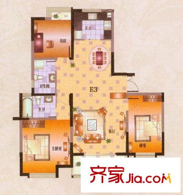 中茵龍湖國際高層標(biāo)準(zhǔn)層E3戶型 3室2廳2衛(wèi)