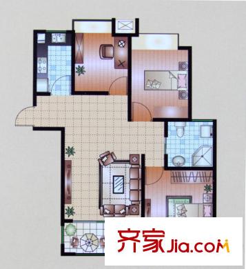 中茵龍湖國際2#C3戶型 3室2廳1衛(wèi)1廚